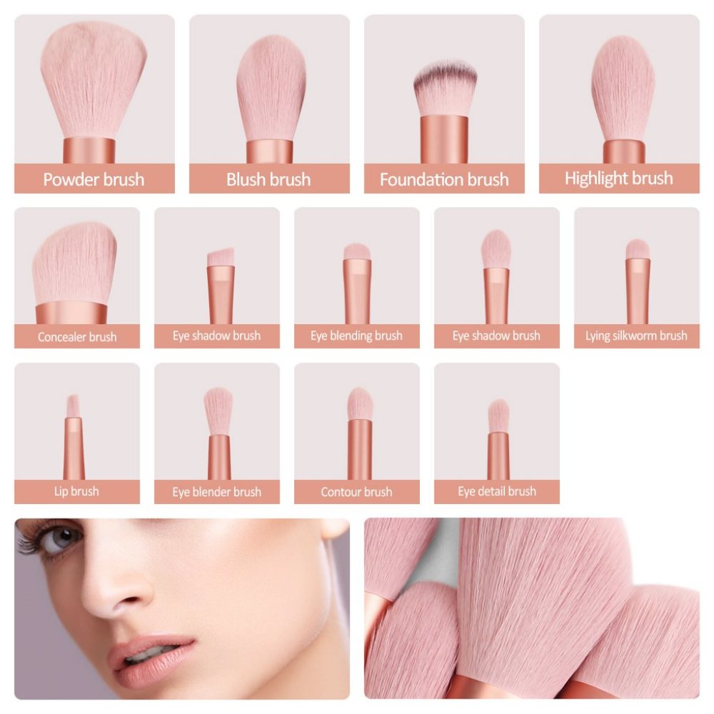 13Pcs Makeup Brush Set & Bag Portable Beauty Tool - Picture 3 of 13